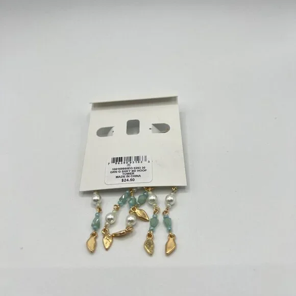 Style & Co Shaky Bead & Imitation Pearl Chain Hoop Earrings in Gold MSRP $25 NWT - Picture 5 of 5